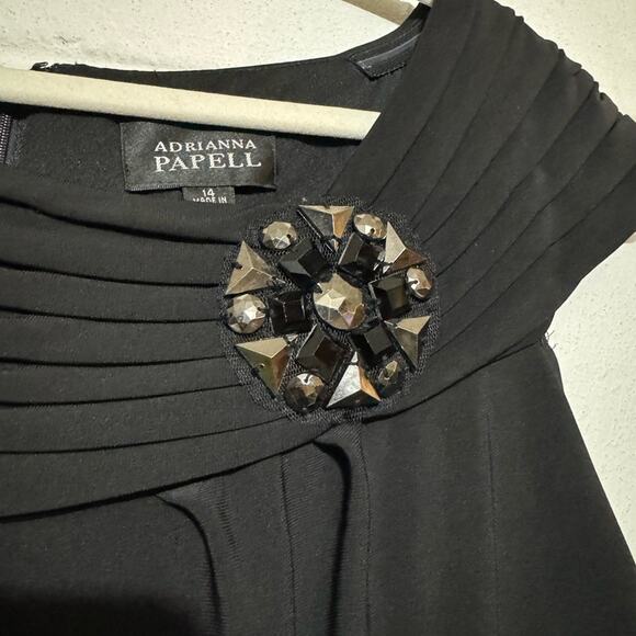 Adrianna Papell Black Ruffle Beaded Knee Length Formal Pencil Dress Plus Size 14 - Picture 3 of 6